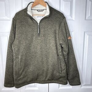 ORVIS Mens Sherpa Lined Quarter Zip Pullover Sweater Fleece Green Medium Outdoor